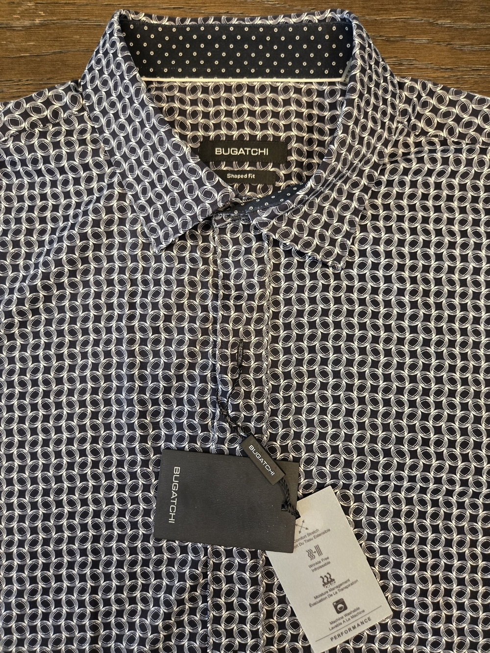 Bugatchi Black Button-Down Shirt with White Ring Print